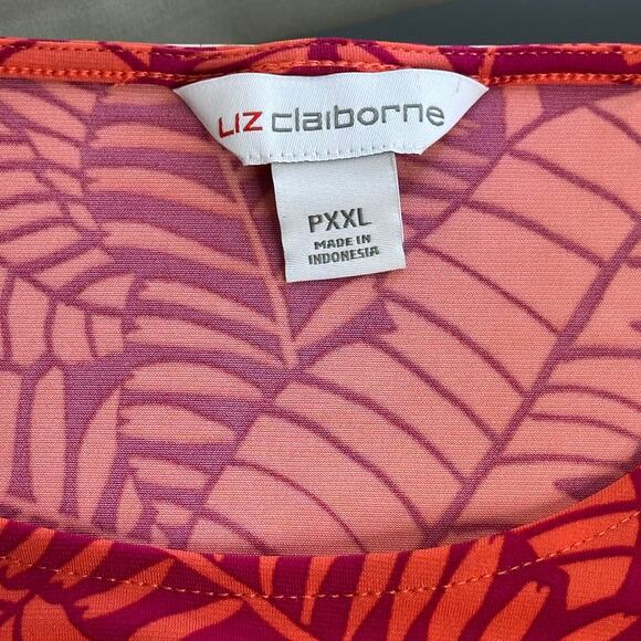 NWT Liz Claiborne Rose Palm Tie Detail Short Sleeve Blouse Womens Petite PXXL - Picture 8 of 10